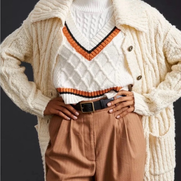 Anthropologie Cream Cable Knit Cardigan - Picture 2 of 7